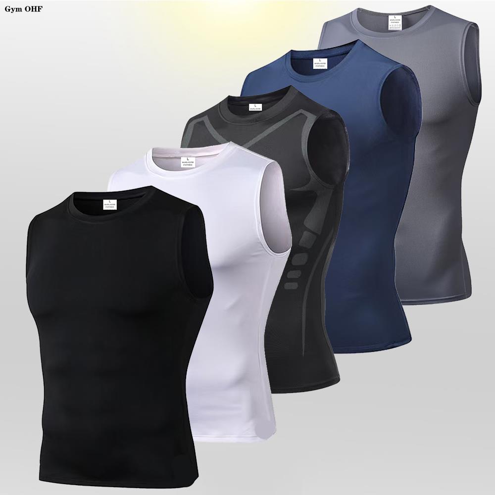 Sleeveless Undershirt - 남성용 압축 탱크 탑 체육관 운동