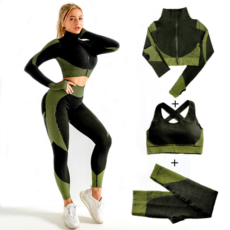 여성 원활한 요가 세트 2Pcs/3Pcs 여성 지퍼 T - Compression Long Pant 리뷰 및 가격